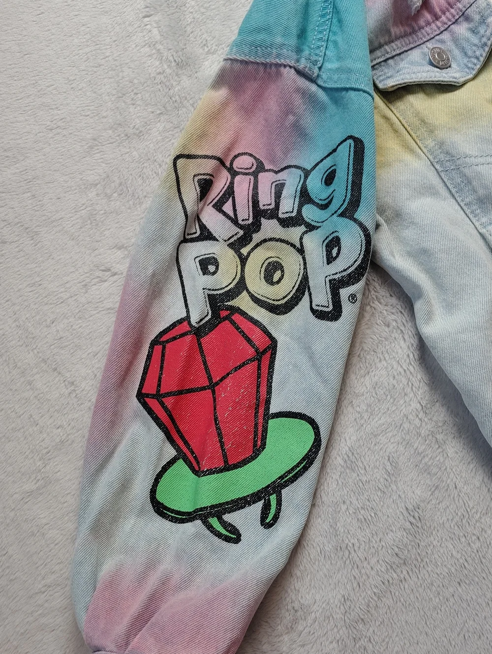 Justice Bazooka Gum Ring Pop Pastel Tie Dye 100% Cotton Denim Jacket Size 7/8
